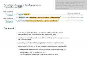 Image de la formulation des savoirs dans le programme Francisation du MEES